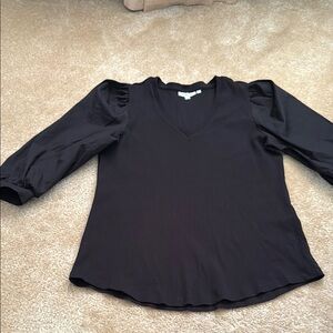 Chico's Black Ribbed Top with Puffed Sleeve. Size 2